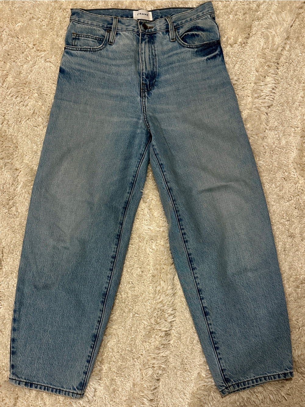 Frame Ultra High Rise Barrel Leg Jeans - Nappa Clean